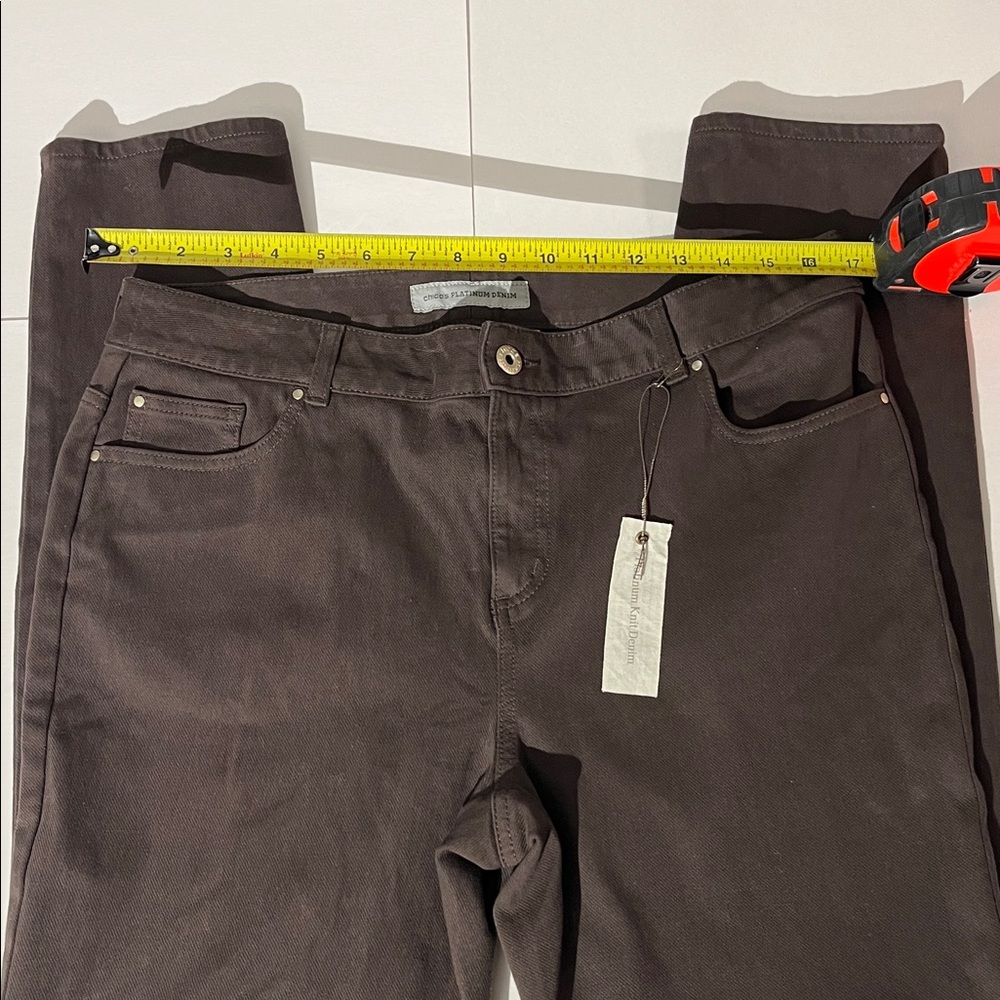 Chico's Platinum Denim Knit Jean Cocoa Bean Brown sz 2 Regular NEW! Straight Leg - Picture 3 of 6